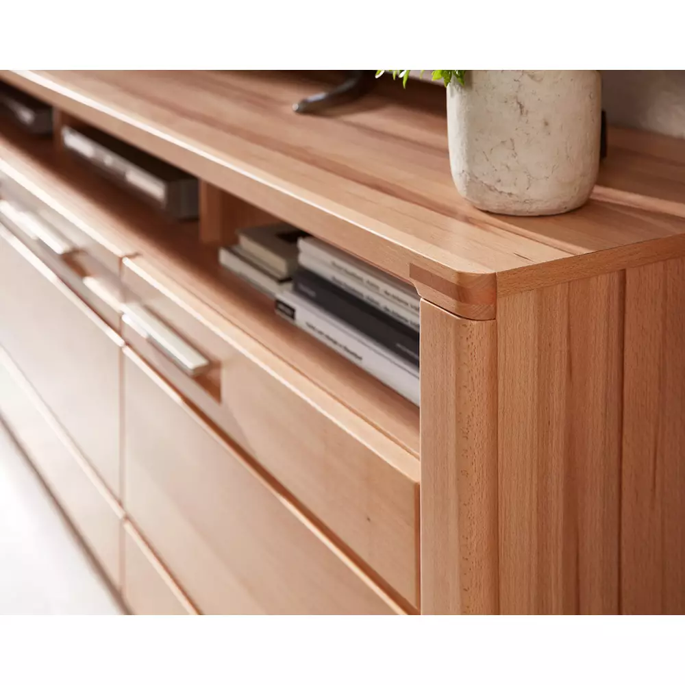Lomadox Anbauwand Wohnwand inkl. Beleuchtung, Front Kernbuche massiv NEWTON-36 Kauf eins, bekomm eins gratis