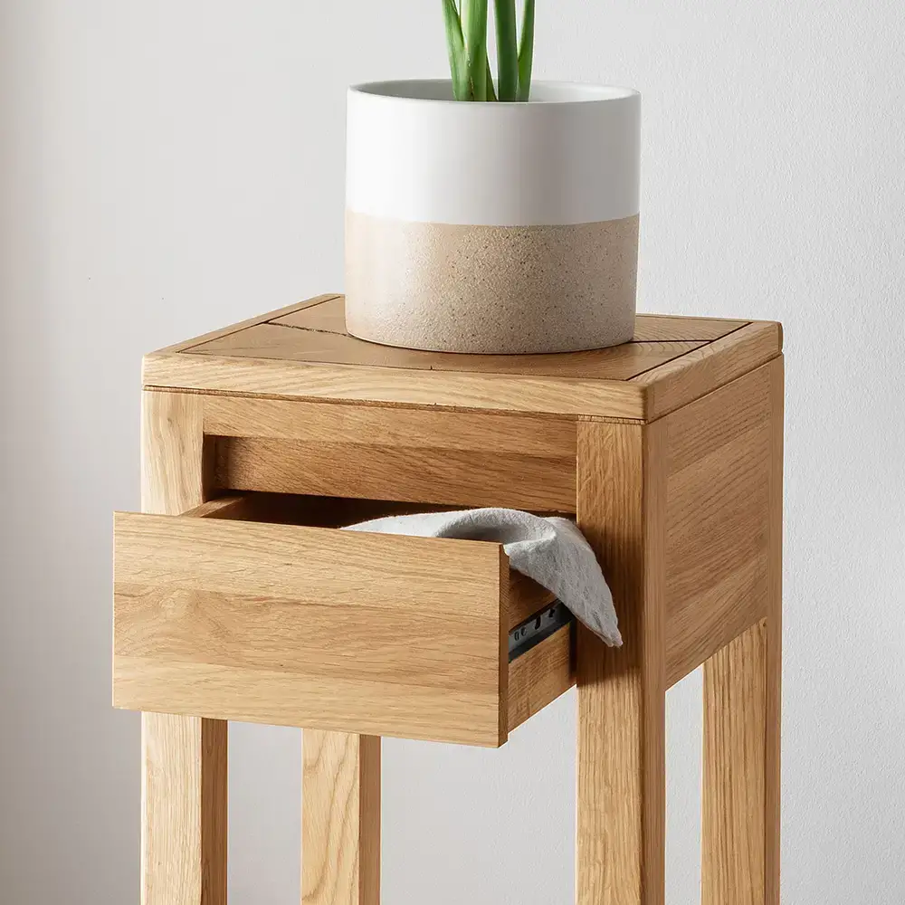 Lomadox Beistelltisch B/H/T ca. 30/90/30 cm modern in Eiche massiv geölt mit Hirnholz KIMBERLEY-69 Wochenangebot