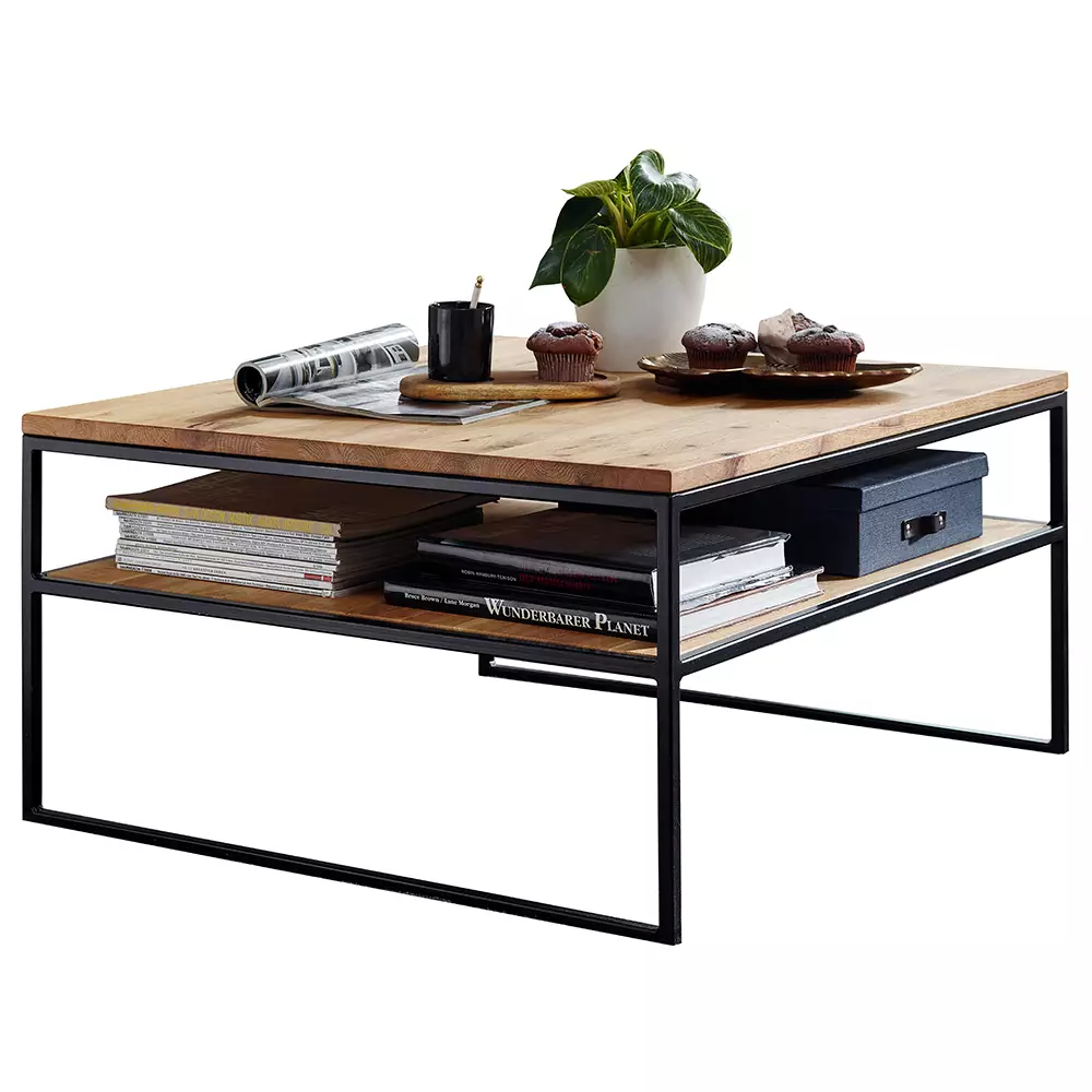 Lomadox Beistelltisch Couchtisch 75 cm in Wildeiche massiv geölt WELLINGTON-69, B/H/T ca. 75/40/75 cm Kostenlose Rückgabe