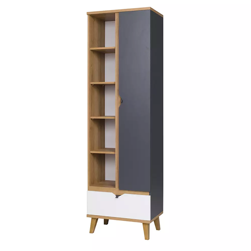 Lomadox Bücherregal 200cm hoch MARIBOR-132 Eiche mit graphit und weiß