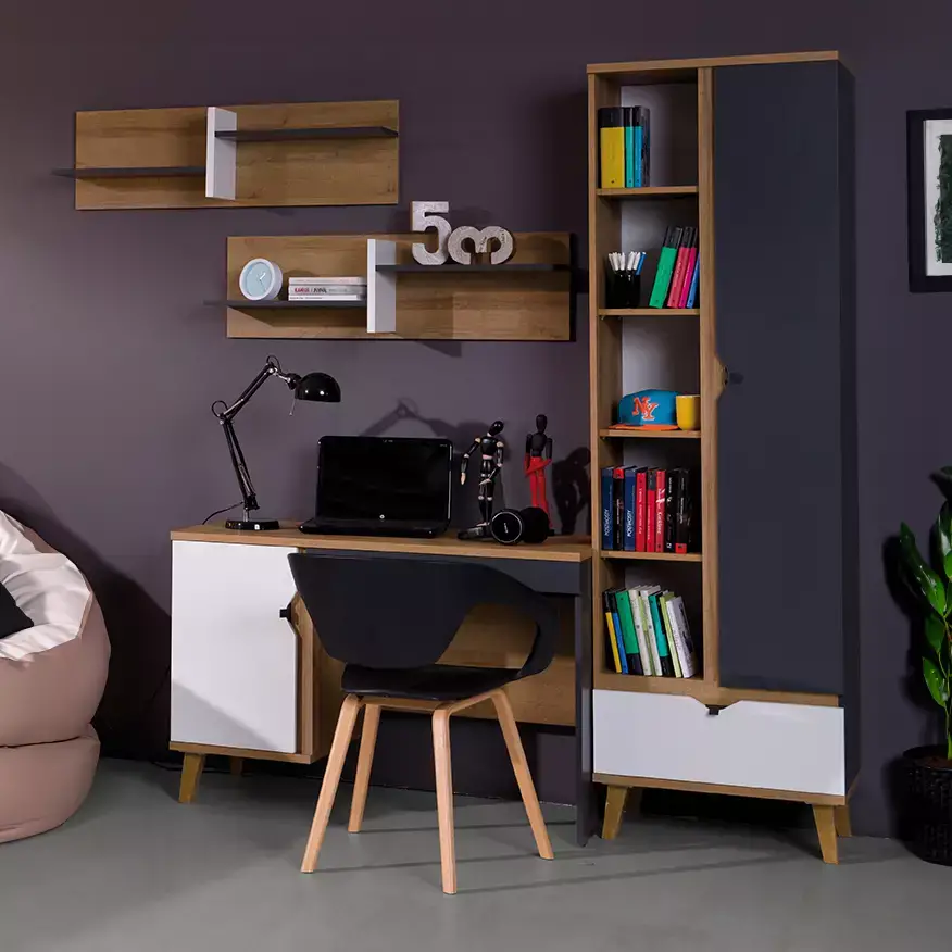 Lomadox Bücherregal 200cm hoch MARIBOR-132 Eiche mit graphit und weiß Letzte 3 Tage