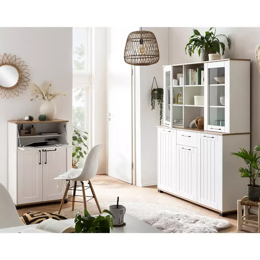 Lomadox Buffetschrank im Landhaus Stil, matt weiß mit Eiche, JAUSA-80 Neueste Stile