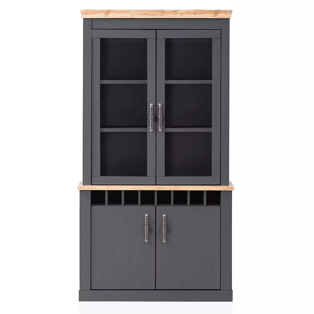 Lomadox Buffetvitrine im Landhaus Stil CESENA-61 in anthrazit mit Wotan Eiche Nb., B/H/T ca. 110/201/38 cm