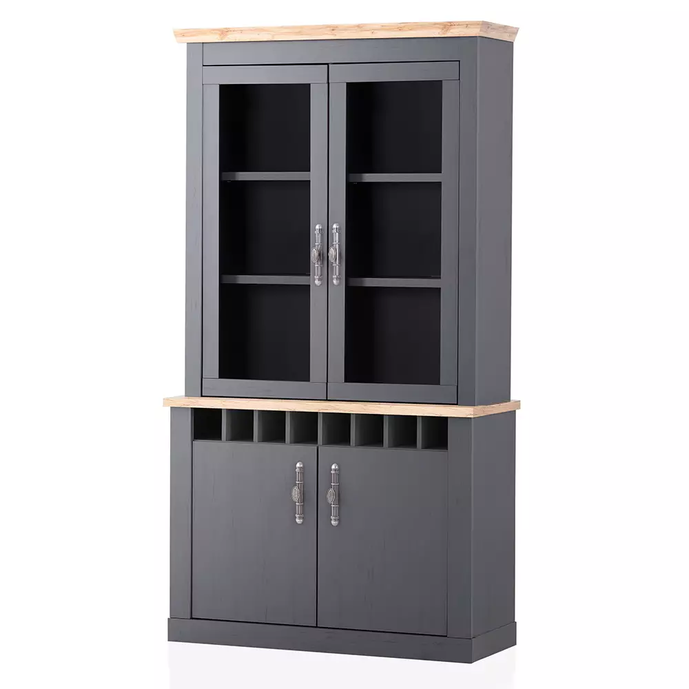 Lomadox Buffetvitrine im Landhaus Stil CESENA-61 in anthrazit mit Wotan Eiche Nb., B/H/T ca. 110/201/38 cm Letzte 2 Tage
