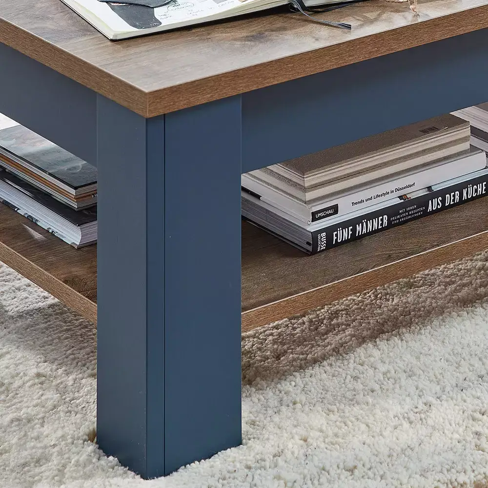 Lomadox Couchtisch 110 cm Landhausstil mit Ablageboden DEVON-36 in blau mit Eiche Nb., B/H/T ca. 110/42/65 cm Bis zu 60% Rabatt