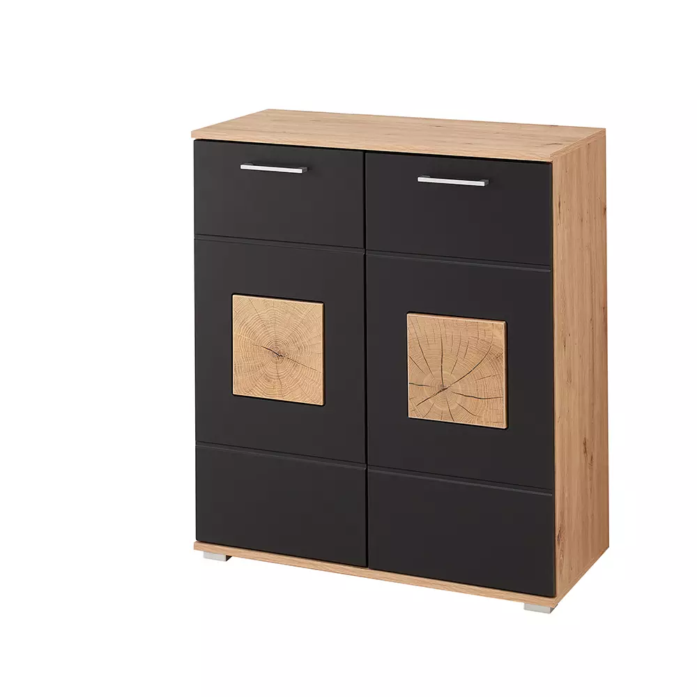 Lomadox Schuhschrank in Eiche Nb. mit schwarz supermatt FARGO-36, B/H/T ca. 84/95/38 cm