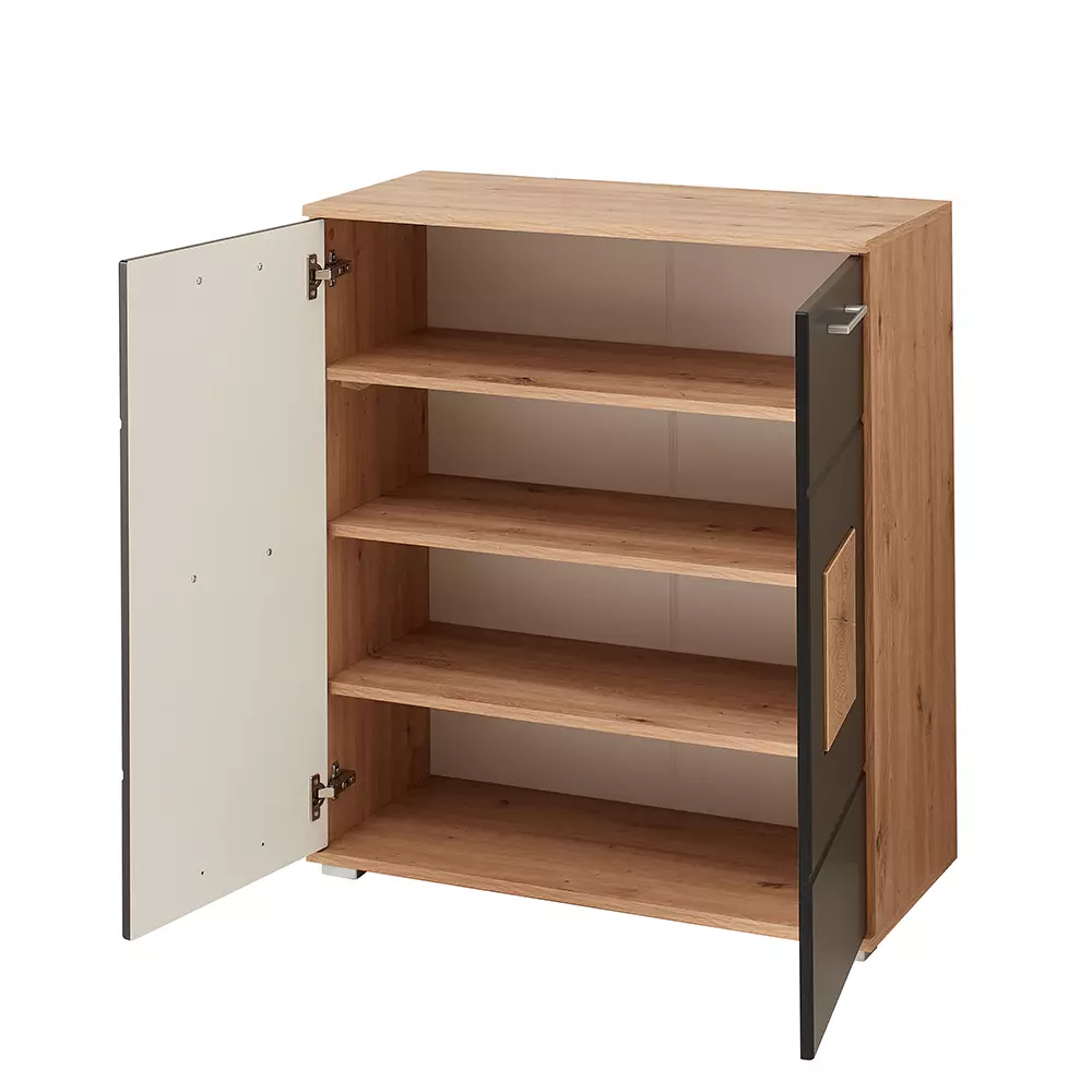 Lomadox Schuhschrank in Eiche Nb. mit schwarz supermatt FARGO-36, B/H/T ca. 84/95/38 cm Bis zu 65% Rabatt