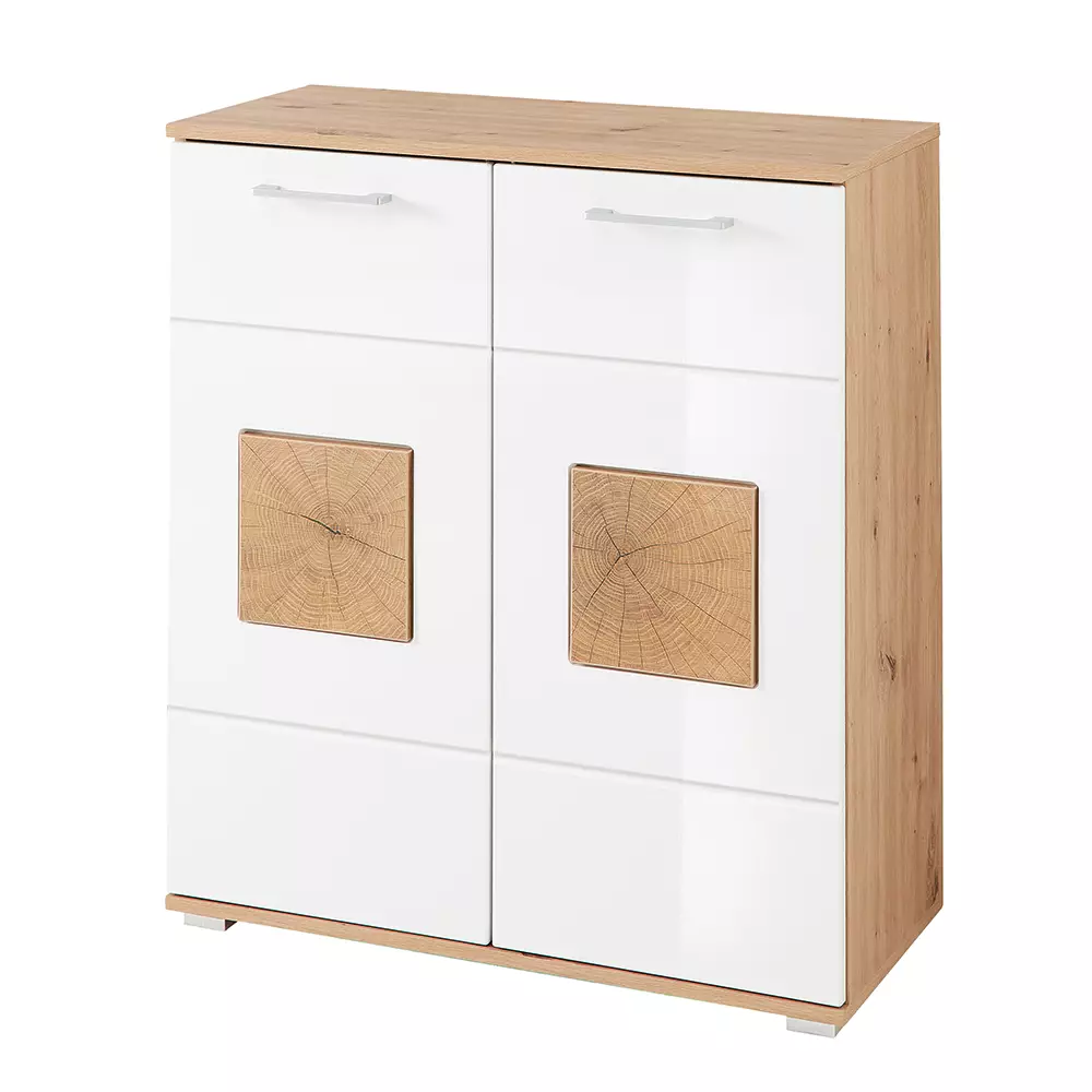 Lomadox Schuhschrank in Eiche Nb. mit weiß Hochglanz FARGO-36, B/H/T ca. 84/95/38 cm