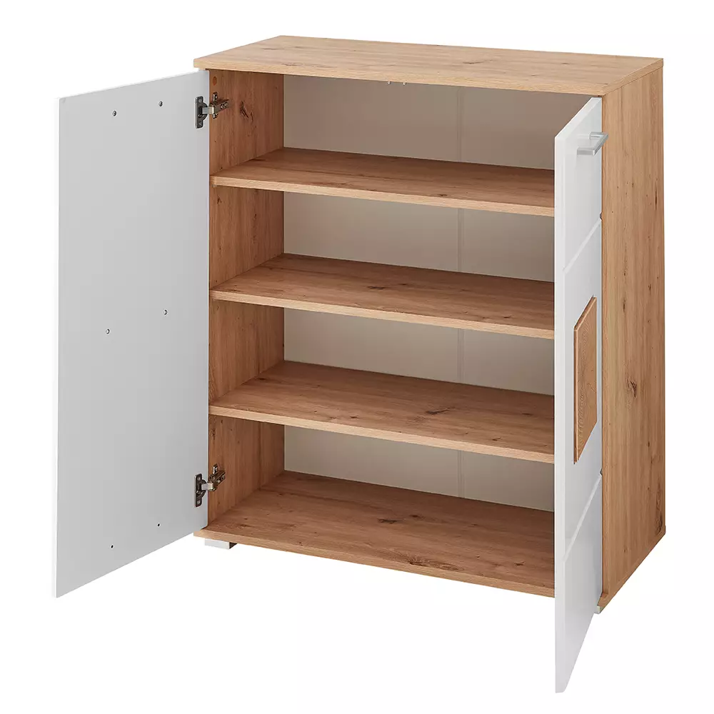 Lomadox Schuhschrank in Eiche Nb. mit weiß Hochglanz FARGO-36, B/H/T ca. 84/95/38 cm Nur für heute