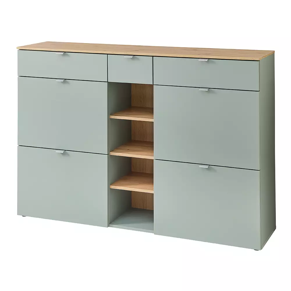 Lomadox Schuhschrank mit 4 Klappen grün matt BLISS-36
