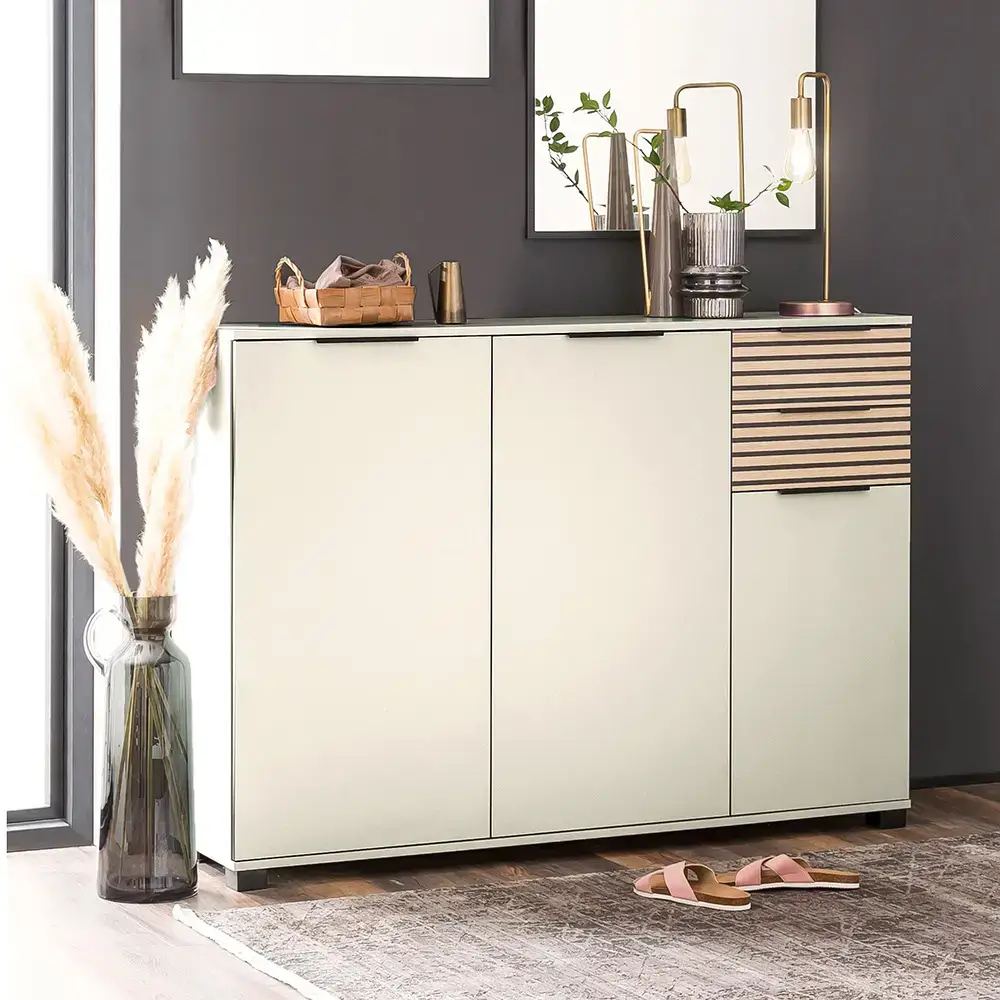 Lomadox Schuhschrank modern in beige mit Eiche Natur ALTAMURA-80 Speichern exportieren