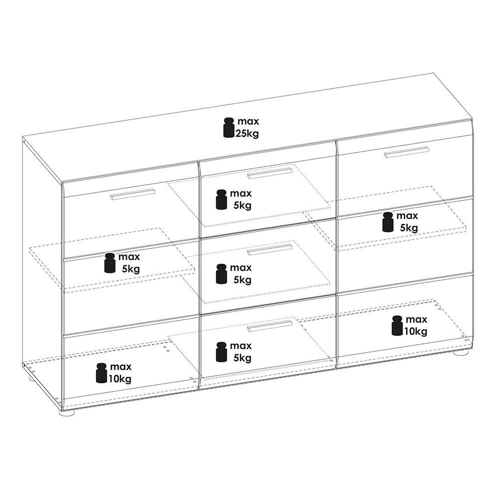 Lomadox Sideboard 144 cm breit weiß Hochglanz MALABO-129 Rabatte dieses Monats