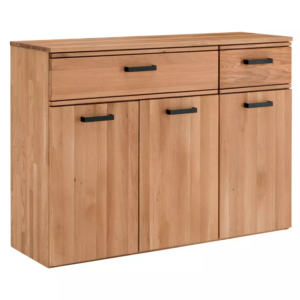 Lomadox Sideboard Eiche massiv geölt LEUNA-64 mit Metallgriffen in schwarz, B/H/T: ca. 120/89/39 cm
