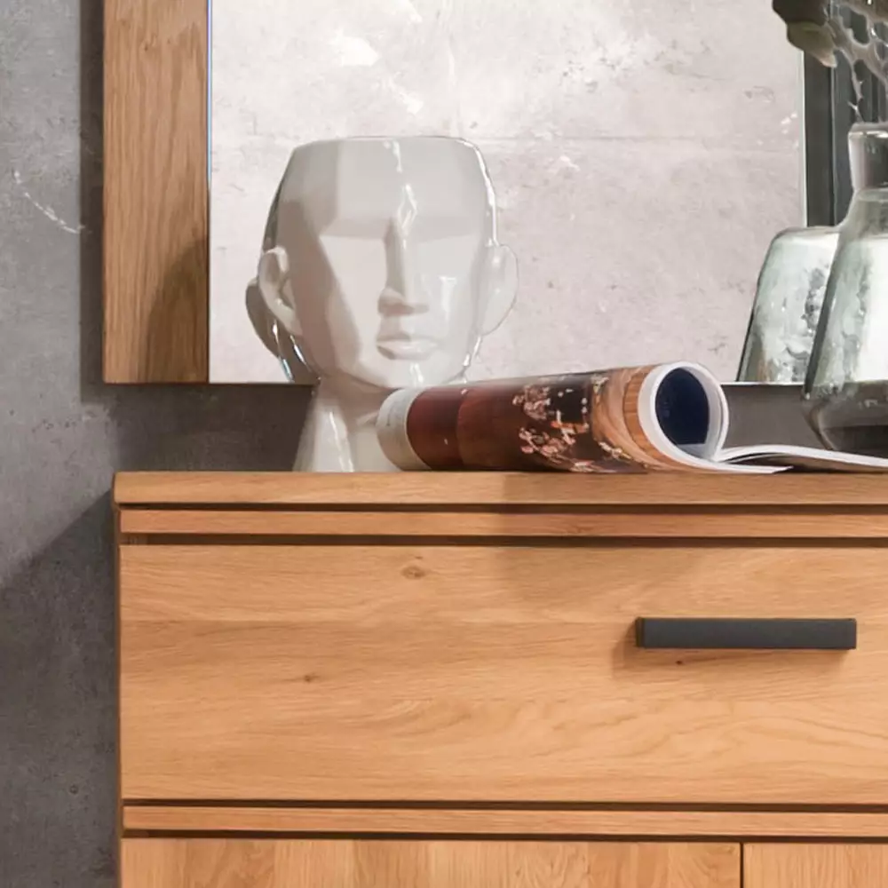 Lomadox Sideboard Eiche massiv geölt LEUNA-64 mit Metallgriffen in schwarz, B/H/T: ca. 120/89/39 cm 2025