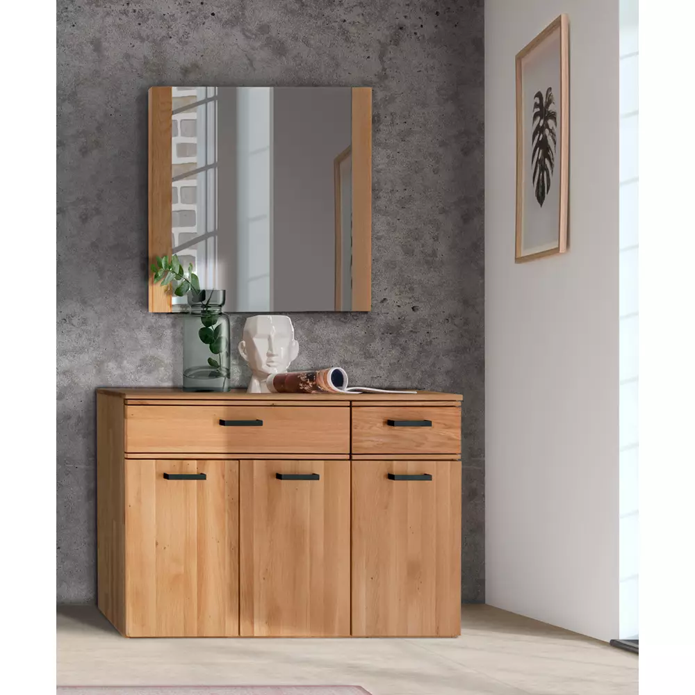 Lomadox Sideboard Flur inkl. Spiegel LEUNA-64 in Eiche massiv geölt, B/H/T: ca. 120/200/39 cm