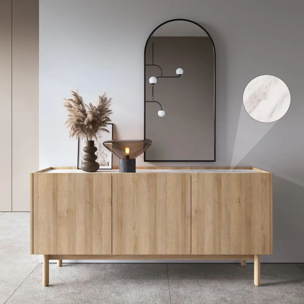 Lomadox Sideboard in Eiche mit Marmor weiß BILLUND-160 Boho Style