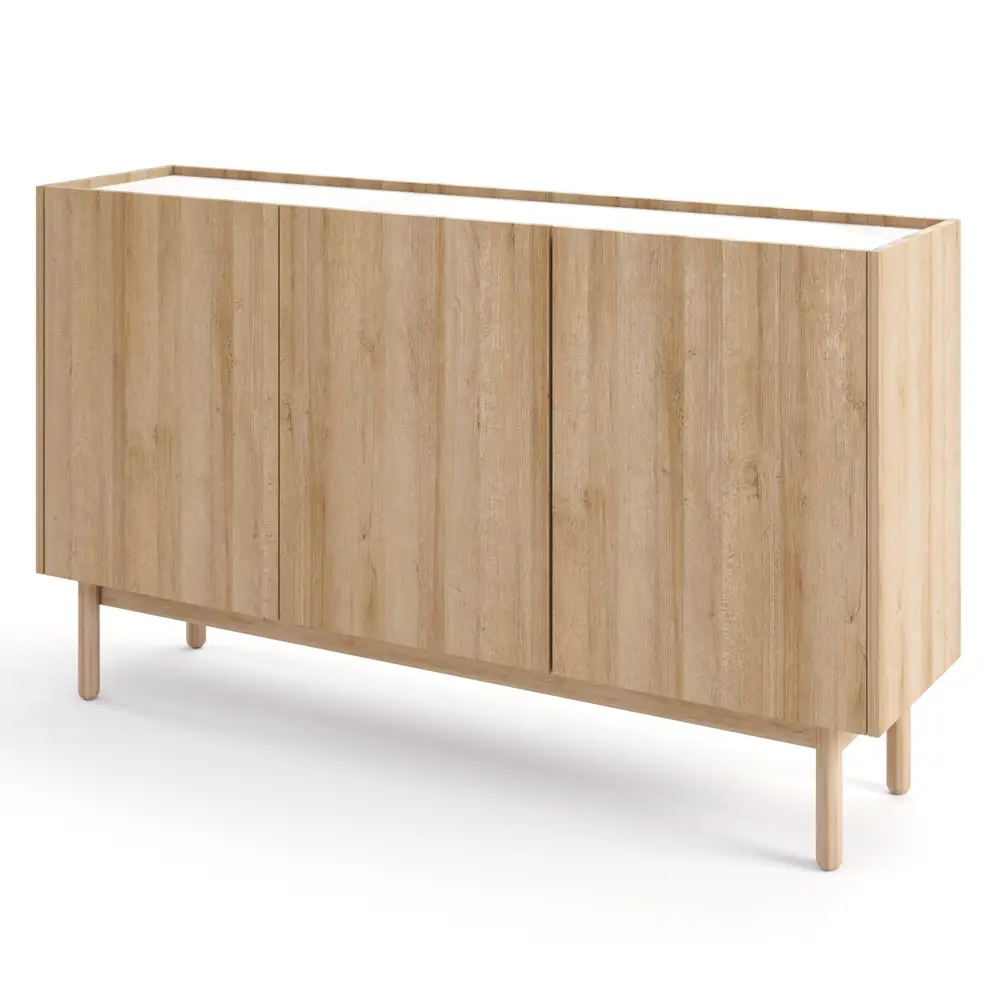 Lomadox Sideboard in Eiche mit Marmor weiß BILLUND-160 Boho Style Auslauf