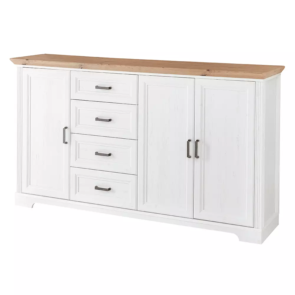 Lomadox Sideboard Landhausstil 180cm JÜLICH-36 in Pinie weiß Nb. mit Artisan Eiche Nb., B/H/T ca. 182/102/41 cm im Angebot
