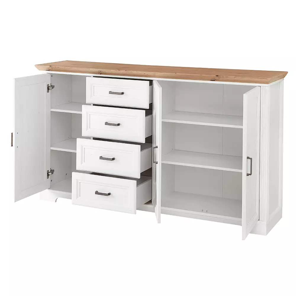 Lomadox Sideboard Landhausstil 180cm JÜLICH-36 in Pinie weiß Nb. mit Artisan Eiche Nb., B/H/T ca. 182/102/41 cm im Angebot