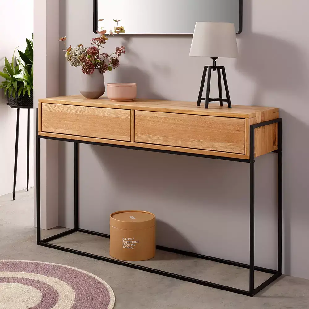 Lomadox Sideboard mit Metallgestell Eiche massiv geölt KENTON-69