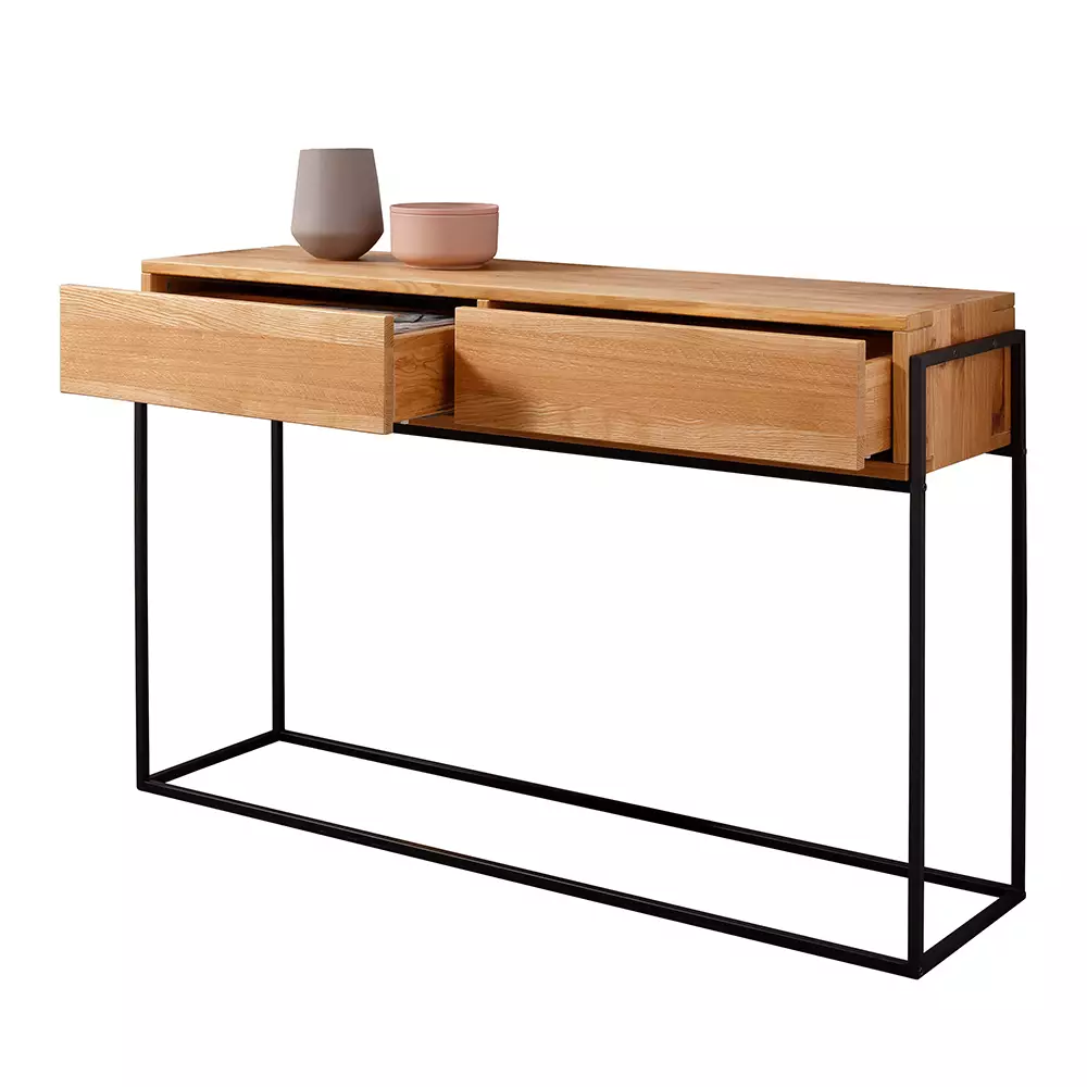 Lomadox Sideboard mit Metallgestell Eiche massiv geölt KENTON-69 Schlussverkauf