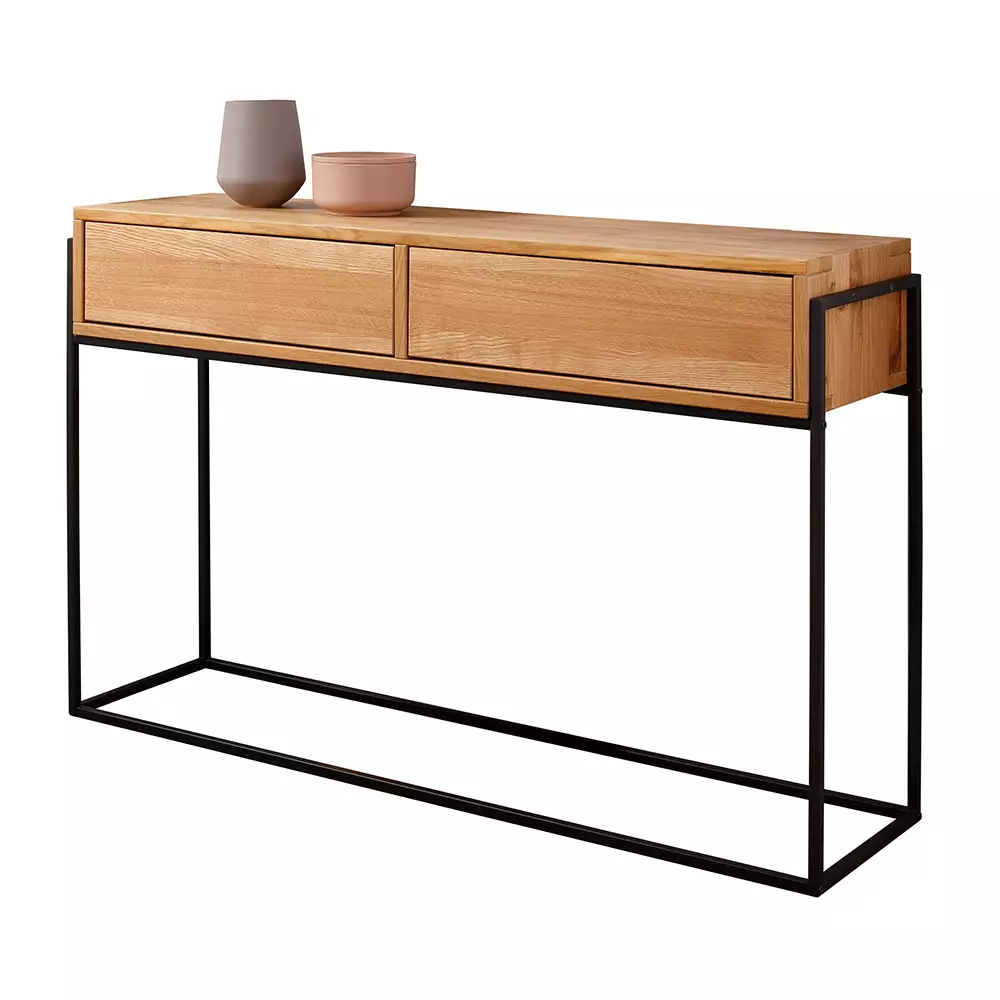 Lomadox Sideboard mit Metallgestell Eiche massiv geölt KENTON-69 Schlussverkauf