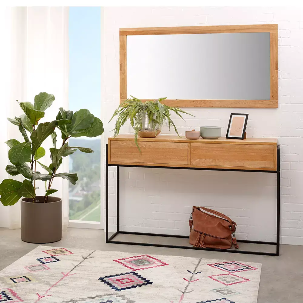 Lomadox Sideboard mit Metallgestell Eiche massiv geölt KENTON-69 Schlussverkauf