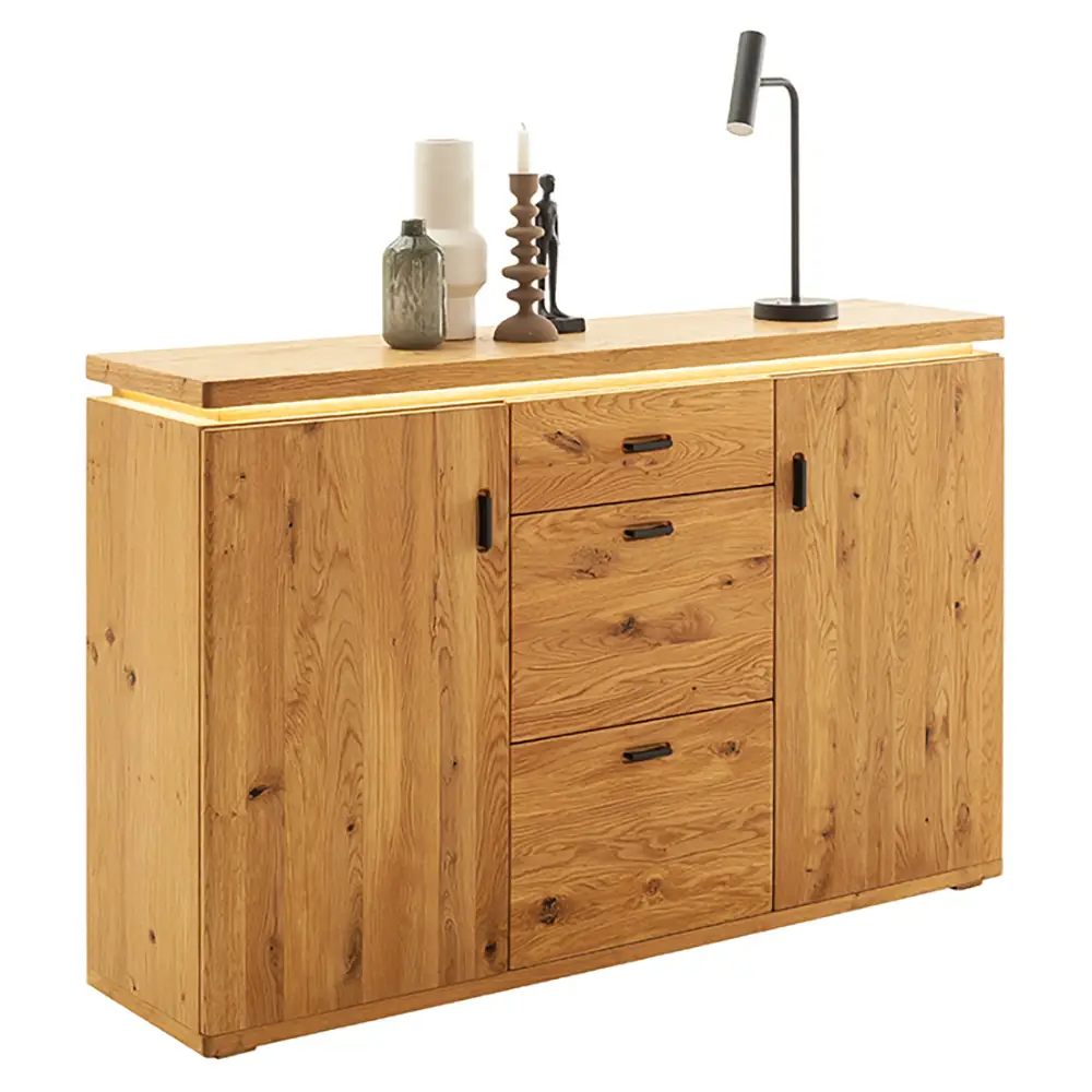 Lomadox Sideboard montiert Eiche teilmassiv BELLAMONTE-05, inkl. Beleuchtung