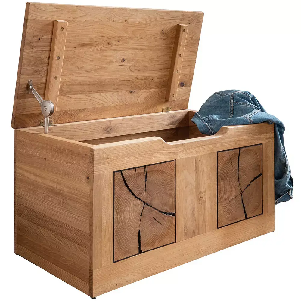 Lomadox Sitztruhe B/H/T ca. 80/40/40 cm modern in Eiche massiv geölt mit Hirnholz KIMBERLEY-69