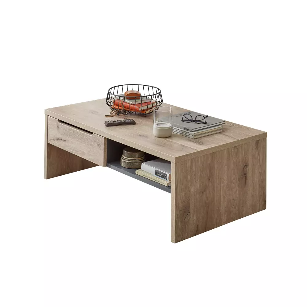 Lomadox Couchtisch 110x65 cm BURNHAM-36 in Eiche Nb. mit graphit, B/H/T ca. 110/41/65 cm