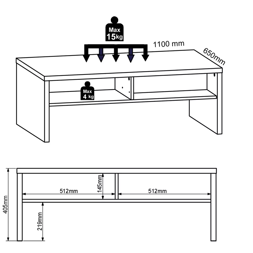 Lomadox Couchtisch 110x65 cm BURNHAM-36 in Eiche Nb. mit graphit, B/H/T ca. 110/41/65 cm Günstig kaufen