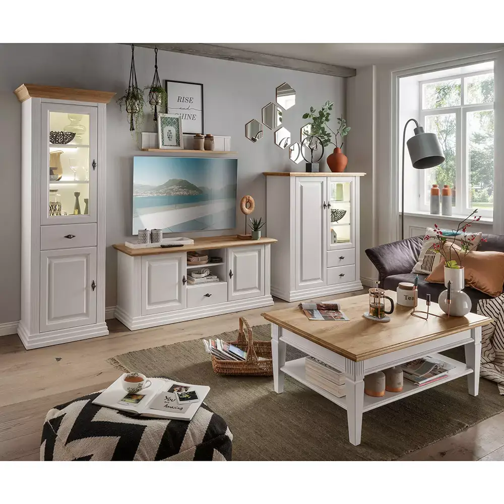 Lomadox Couchtisch 120x75cm, Kiefer weiß mit Eiche, ESBJERG-69 Preisnachlass