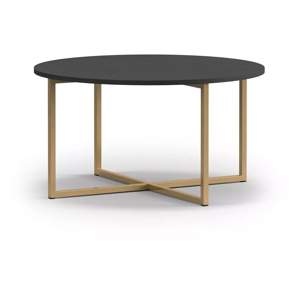 Lomadox Couchtisch 2er Set, 60cm & 80cm Durchmesser, 39cm & 43cm hoch, in Esche schwarz Nb. mit goldfarbenem Fußgestell PERIA-132 Saisonschlussverkauf