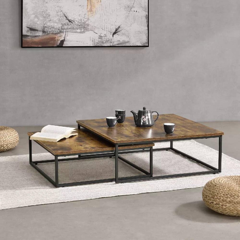 Lomadox Couchtisch 2er Set, Holzoptik mit Metallgestell, BELOVAR-100