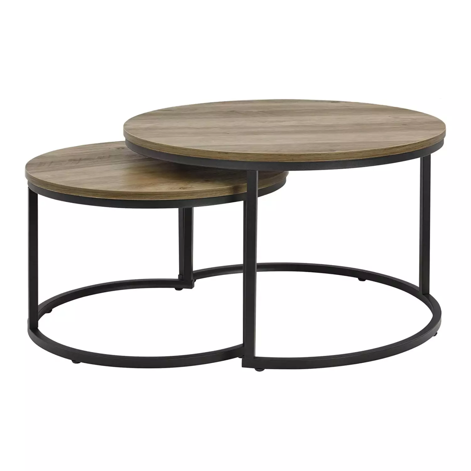 Lomadox Couchtisch 2er Set, rund, in Holzoptik mit schwarzem Metallgestell, BELOVAR-100 Weihnachtsangebot