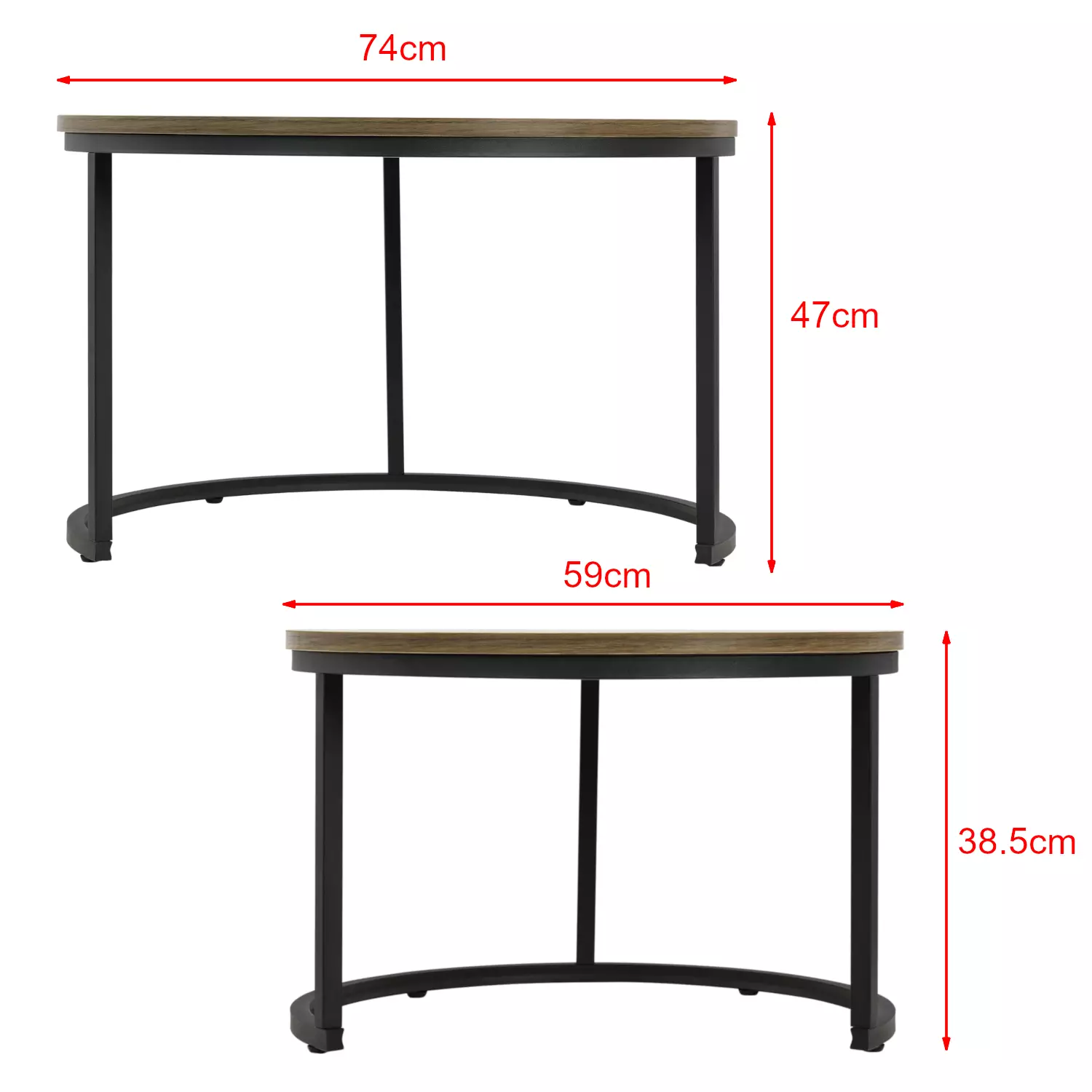 Lomadox Couchtisch 2er Set, rund, in Holzoptik mit schwarzem Metallgestell, BELOVAR-100 Weihnachtsangebot