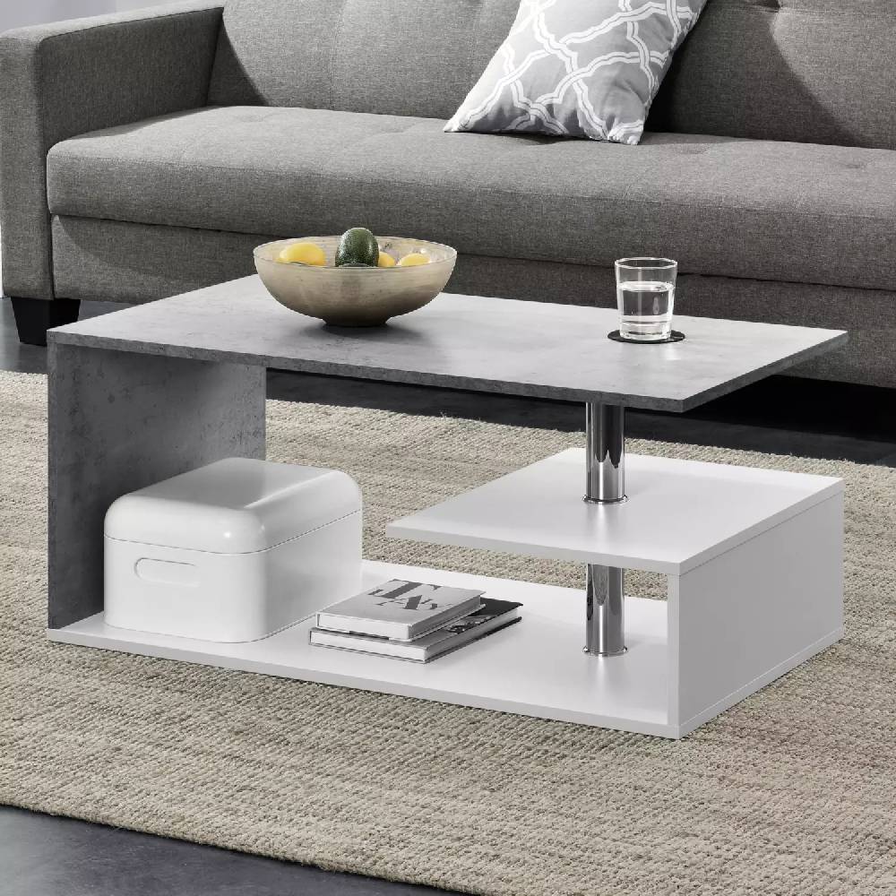 Lomadox Couchtisch BELOVAR-100, weiß mit Beton Optik, B/H/T ca. 90/41/50 cm