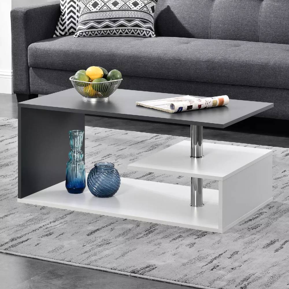 Lomadox Couchtisch BELOVAR-100, weiß mit dunkelgrau, B/H/T ca. 90/41/50 cm Online Outlet