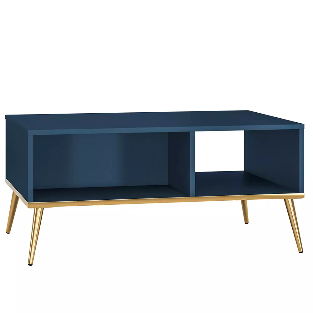 Lomadox Couchtisch in dunkelblau mit goldfarbenen Füßen MONTPELLIER-131, B/H/T ca. 90/42/60 cm