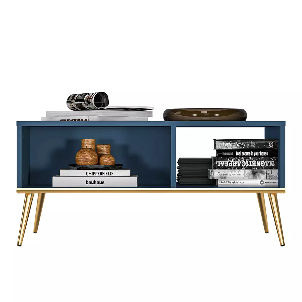 Lomadox Couchtisch in dunkelblau mit goldfarbenen Füßen MONTPELLIER-131, B/H/T ca. 90/42/60 cm Neuheiten