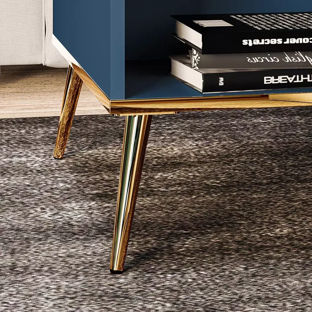 Lomadox Couchtisch in dunkelblau mit goldfarbenen Füßen MONTPELLIER-131, B/H/T ca. 90/42/60 cm Neuheiten