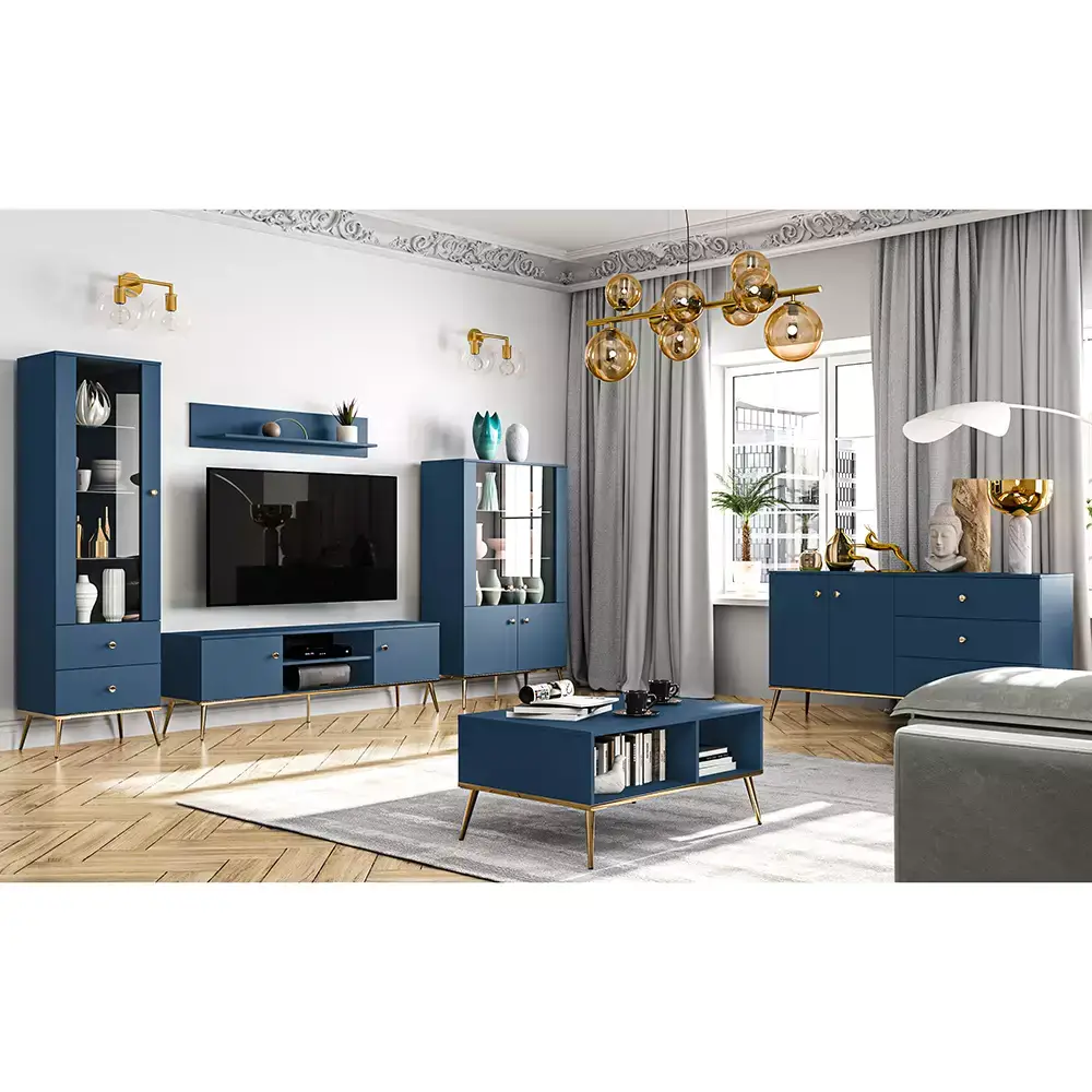 Lomadox Couchtisch in dunkelblau mit goldfarbenen Füßen MONTPELLIER-131, B/H/T ca. 90/42/60 cm Neuheiten