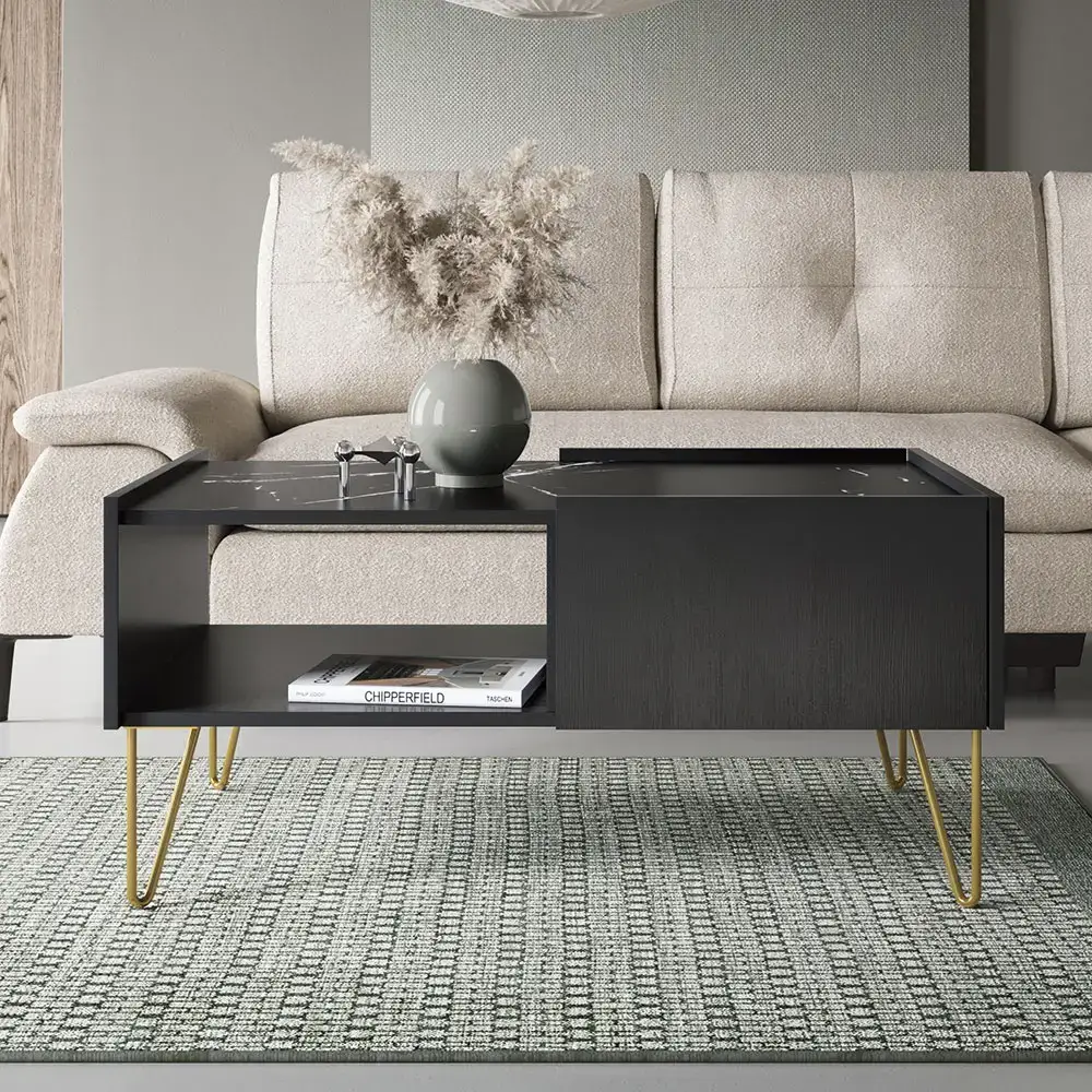 Lomadox Couchtisch in graphit, HERMOSILLO-160, Oberboden in Marmoroptik