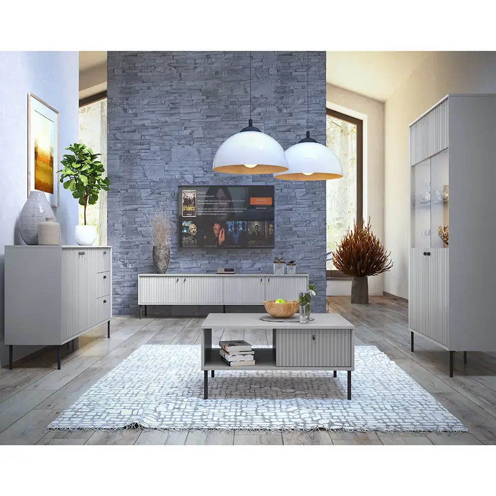 Lomadox Couchtisch in grau mit gerillter Front IPSWICH-166 Tiefpreis