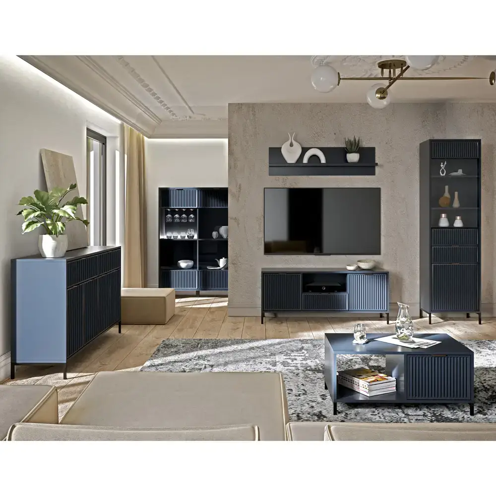 Lomadox Couchtisch in Indigo blau mit Rillenoptik LAURO-161 Kostenlose Rückgabe