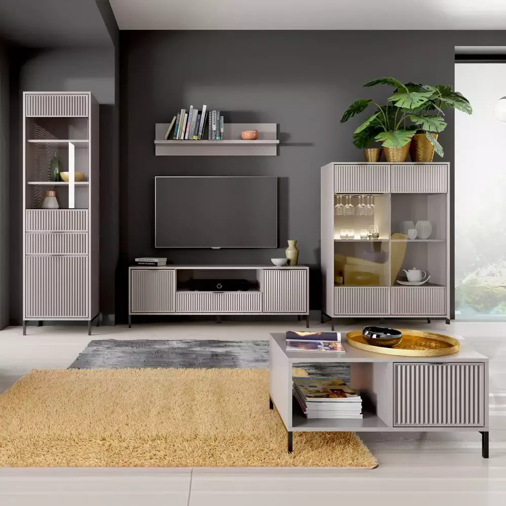 Lomadox Couchtisch in Kaschmir beige mit Rillenoptik LAURO-161 Begrenzte Freigabe