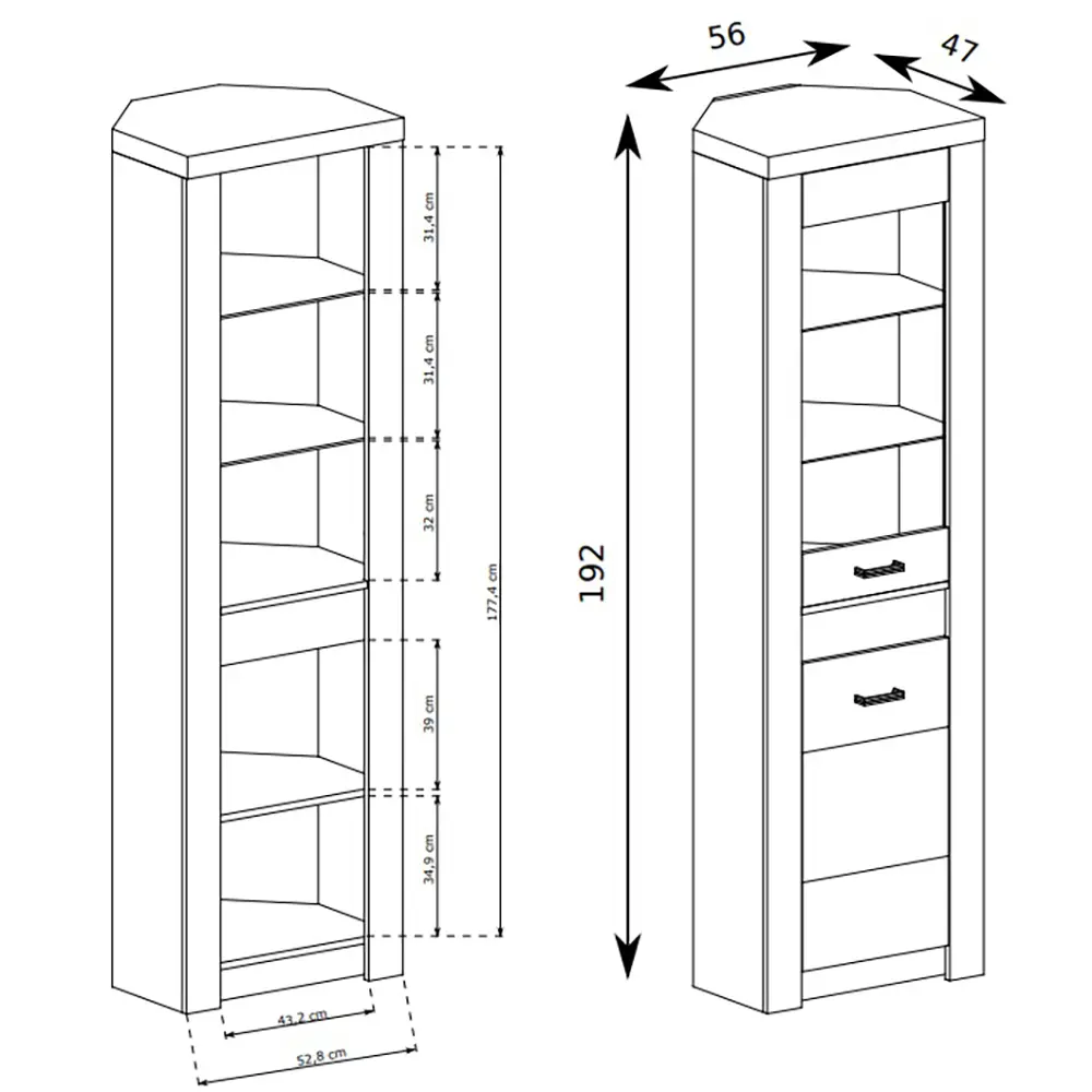 Lomadox Eckschrank mit optionaler Beleuchtung modern in Esche weiß INGENIO-161 Letzte 2 Tage