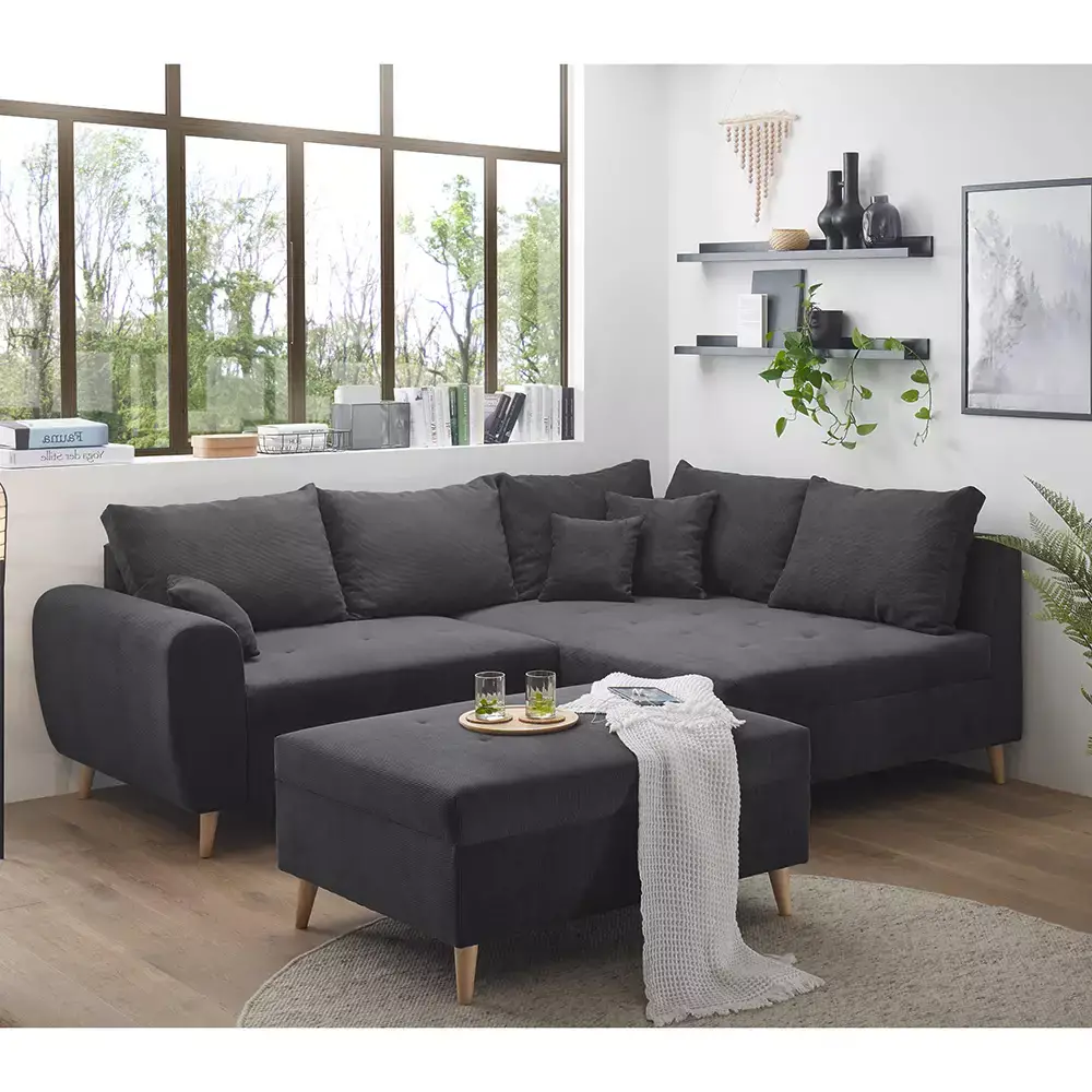 Lomadox Ecksofa mit Hocker und 8 Kissen in verschiedenen Farben, L-Form mit Recamiere rechts oder links, Serie CUNEO-09 Zeitbegrenzte Promotion
