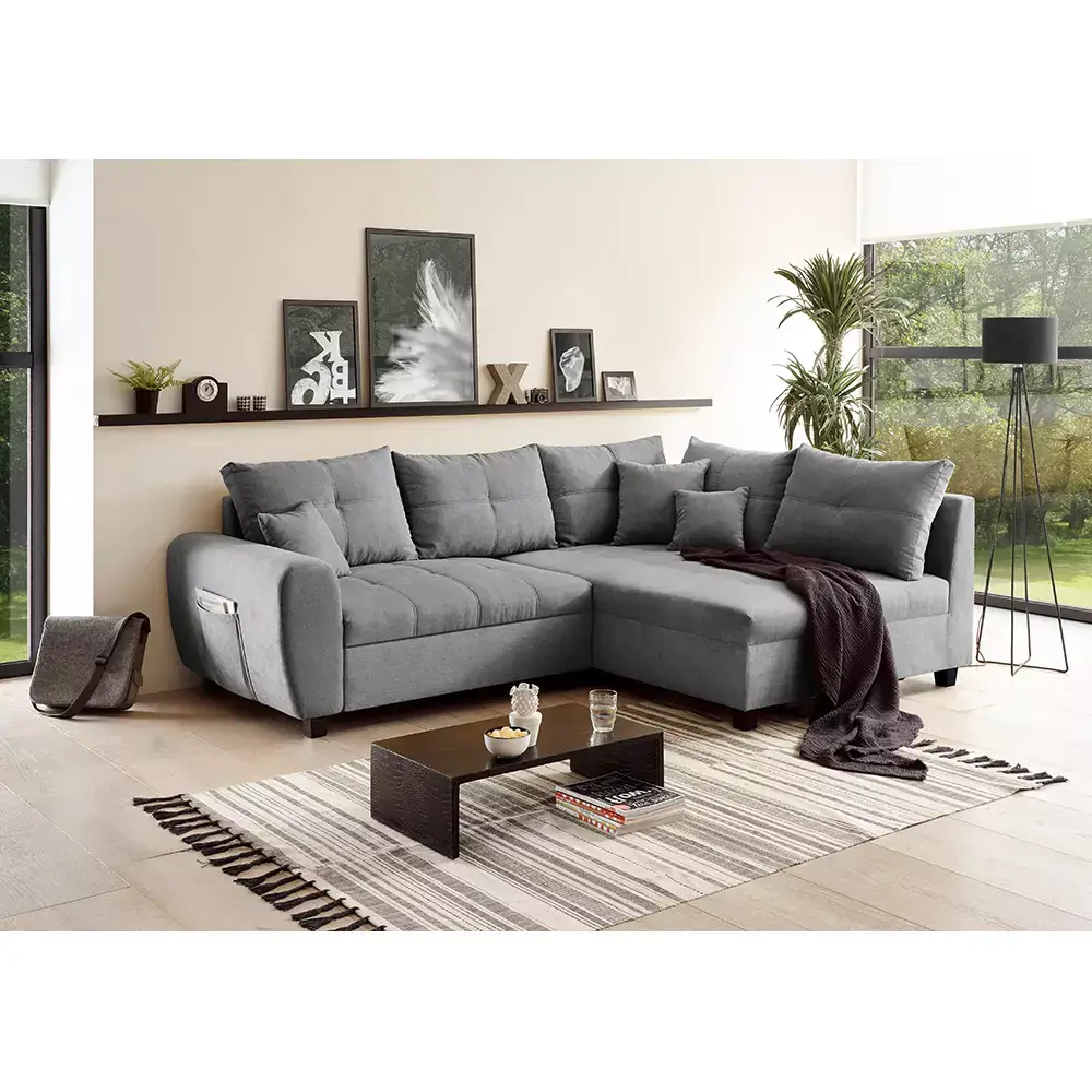Lomadox Ecksofa mit Schlaffunktion und 8 Kissen in verschiedenen Farben, L-Form mit Recamiere rechts oder links, Serie LEICESTER-09 Bis zu 50% Rabatt