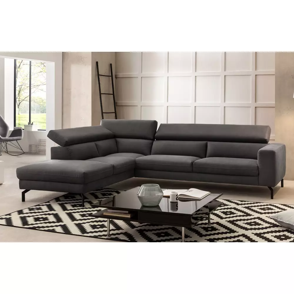 Lomadox Ecksofa mit verstellbaren Kopfteilen, Vintageoptik dunkelgrau CASSINO-155 Bis zu 65% Rabatt